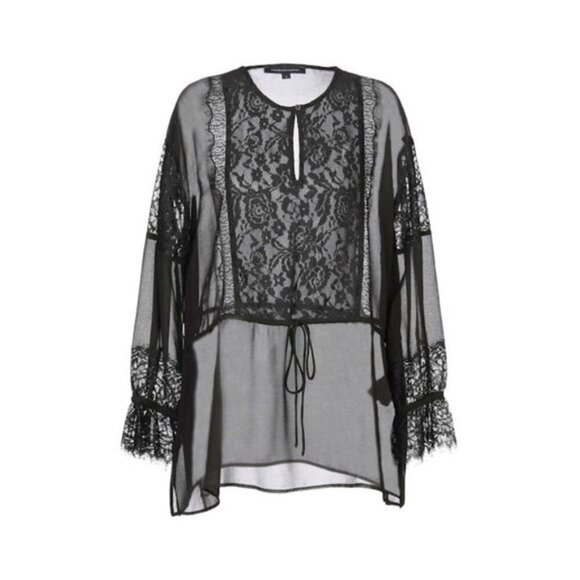 French Connection Abella Mix Sheer Lace Blouse – Size S, Black, NWT - Picture 1 of 4